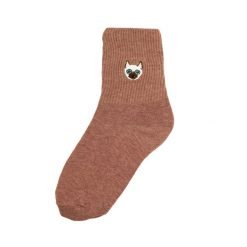 Meias bordadas gataria salmão